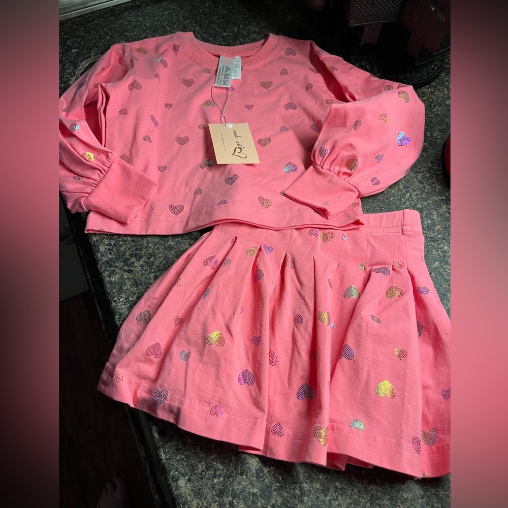 Pink Heart Print New Mia Belle Girls Two-Piece Set Size 2t/3t
